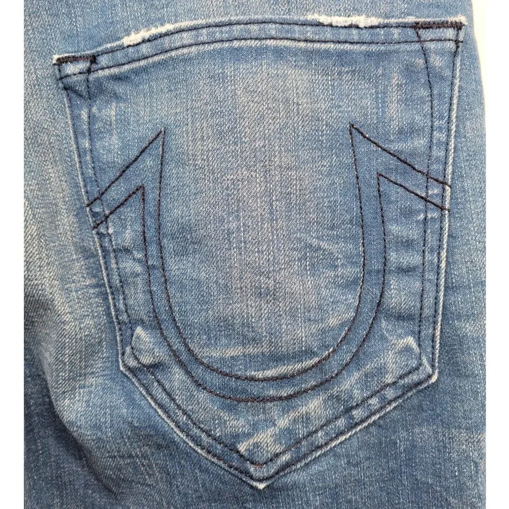 True Religion Light Blue‎ Denim Bobby Distressed Mens Straight Leg Jeans size 31